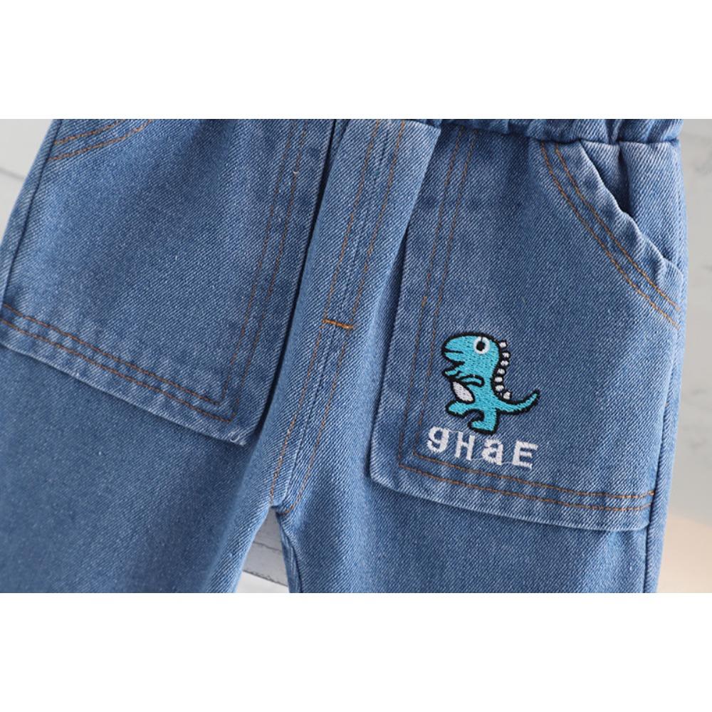 Children's Autumn Clothing Set for Boys and Girls Striped Round Neck Jeans Two-piece Set with Bag