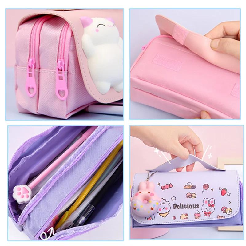 3D Kawaii Cute Pencil Case Girls Decompression Pen Pouch School Supplies Aesthetic Organizer Box Korean Stationery