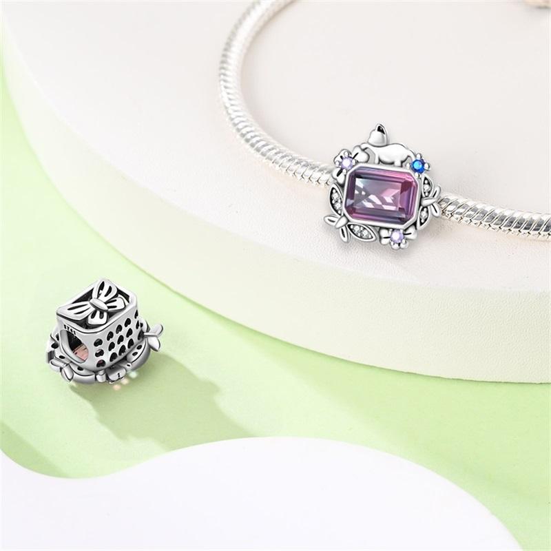 Authentic Crystal Glass Cat Garden Beads & Shiny Square Dragonfly Dangle Charm Fits Original Bracelet 925 Sterling Copper Beads