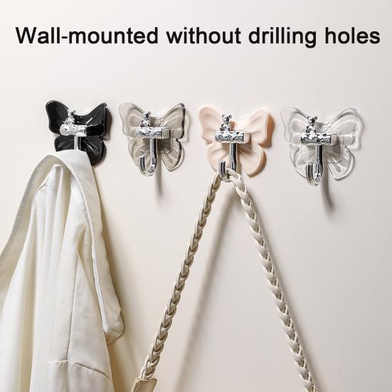 4Pcs Adhesive Butterfly Hooks Wall Mounted Bathroom Hanger Decorative Cute Butterfly Bear Hook for Towels Keys Kitchen Utensils