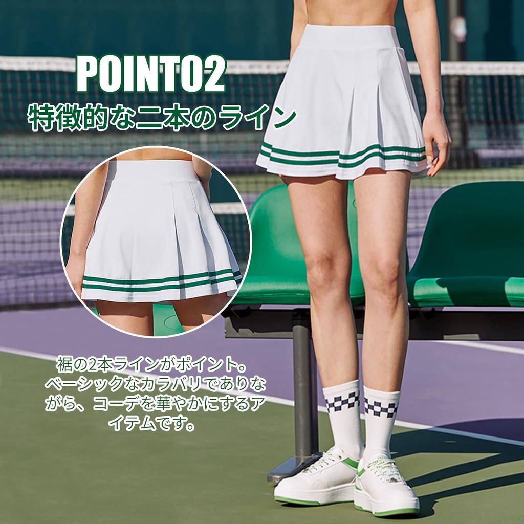 [MORGEN SKY] Tennis Skort Skirt for Women, Mini Skirt with Inner Shorts, Two Stripes, Downward-Facing Pockets, Cheerleader, Gym Uniform, Supporter, Sp