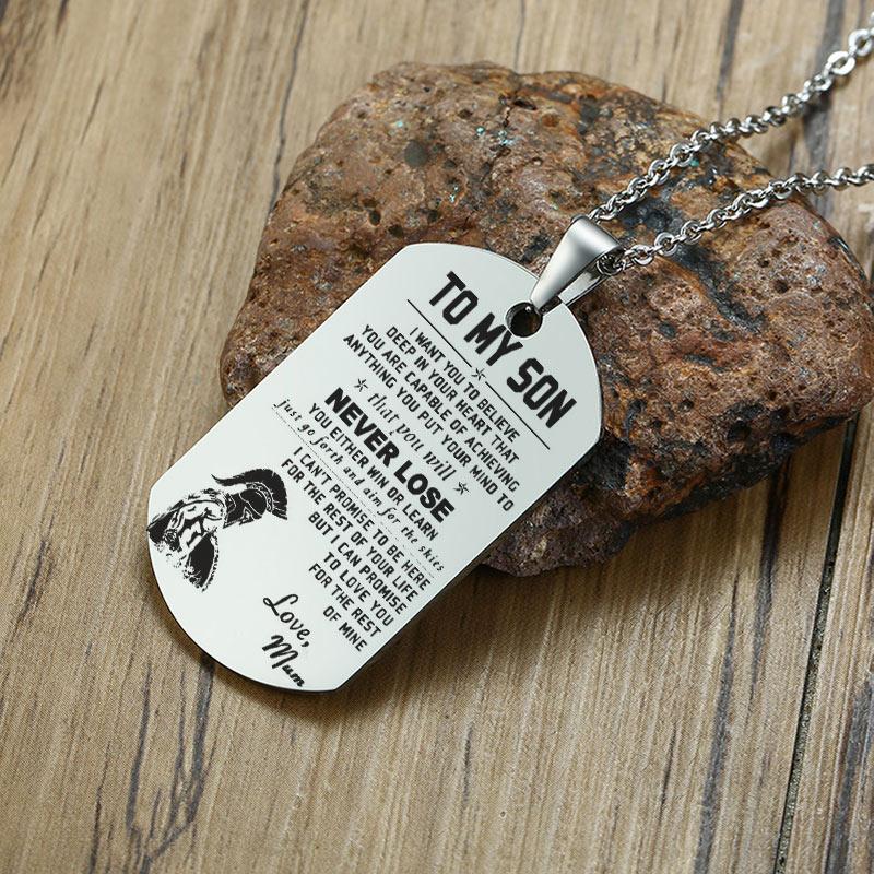 Minimalistische Edelstahl Hundemarke Anhänger Halskette Personalisierbarer Name Papa An Meinen Sohn Personalisiert Familie BFF