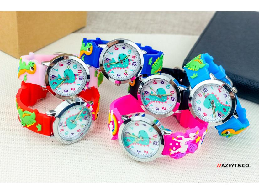 Fashionable 3D Silicone Dinosaur Quartz Watch for Kids - Cute Cartoon Animal Design