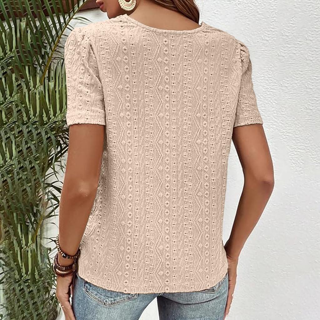 Women's Fashion Color Lace Splicing Casual Hollowed Out T,shirt