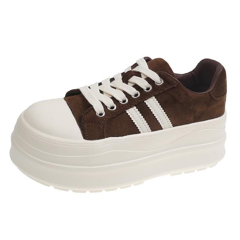 Muffin Thick-soled Big-headed Breadboard Shoes Women's New Small People Increase Height and Look Thin Casual Sports Board Shoes