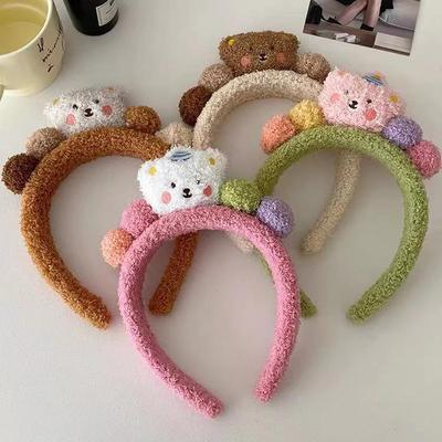 Cute Bear Plush Headband: Autumn/Winter Cartoon Hair Accessory for Girls, Perfect for Face Washing & Photos