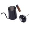 600ML Coffee Brewing Pot 304 Stainless Steel Water Pot with Temperature Meter Wood Handle   Spout