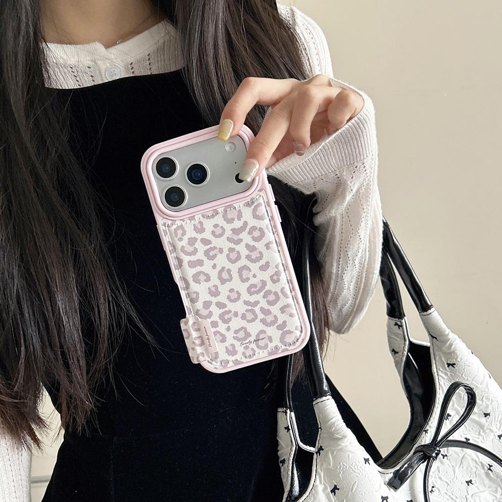 Fashion Sweet Pink Leopard Print Leather Shockproof Protective Phone Cover Case for iPhone 17 16 15 14 Pro Max