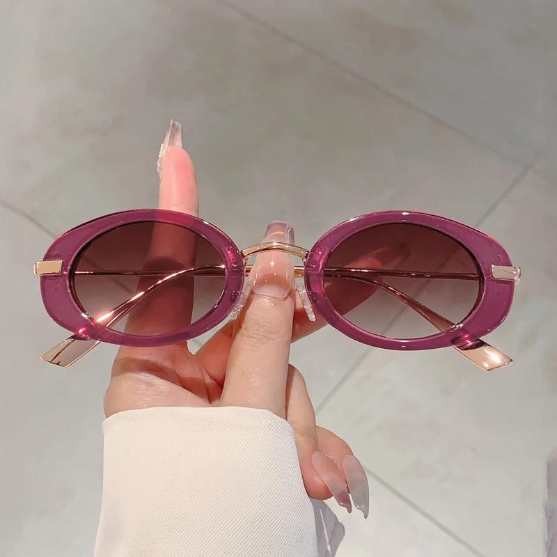 Small Oval Frame Retro Sunglasses Luxury Metal Designer Shades Women's Trendy Fashion Brand Leopard Beach Sun Glasses for Lady