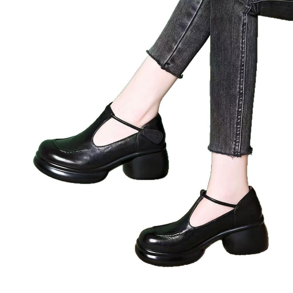 Korean Version of Bag Head Sandals Women's 2025 Spring and Autumn New Mother Shoes Round Head Comfortable Single Shoes Work Shoes Black Leather Shoes