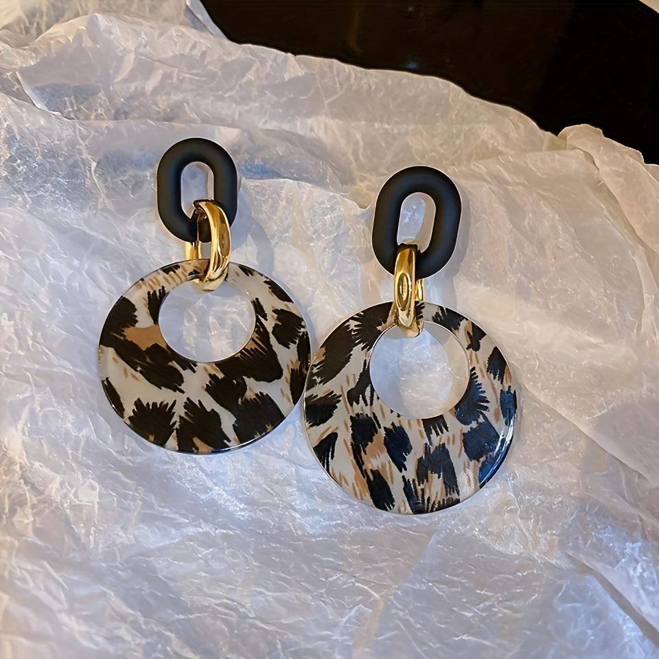 Sexy & Wild Leopard Print Hollow Circle Dangle Earrings - Lightweight Acrylic Fashion Jewelry, Quirky Statement Hoops for Casual Daily Style