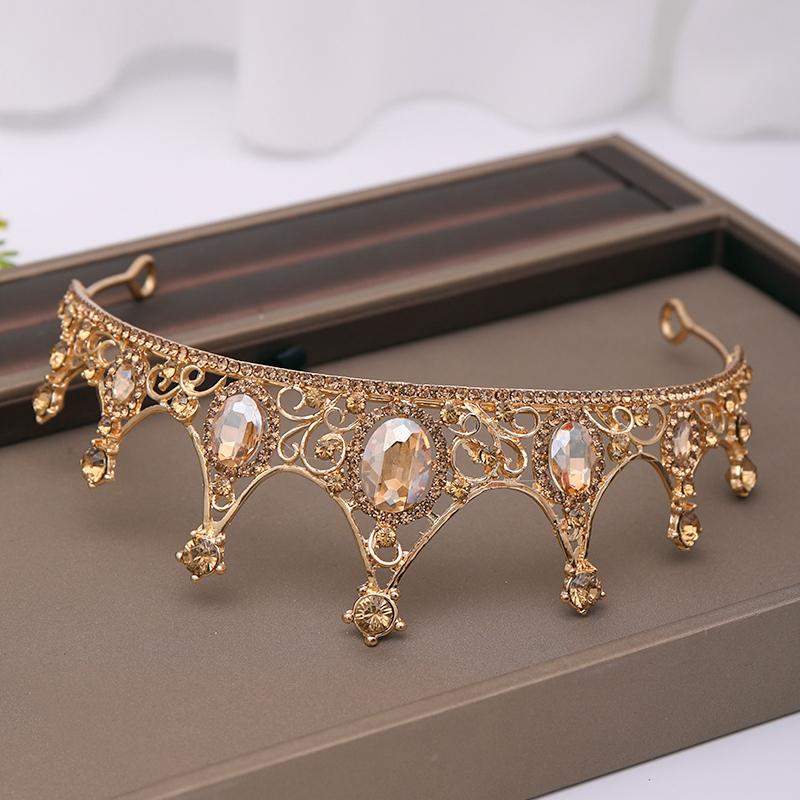 Ailibride Champagne Wedding Crown Hair Accessories Rhinestone Bride Headdress Crown Queen Tiara Crown Bridal Hair Jewelry