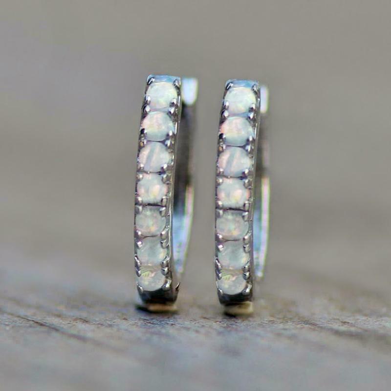

Huitan Graceful Imitation Opal Hoop Earrings Women Elegant Female Engagement Zircon Copper Color Accessories for Wedding