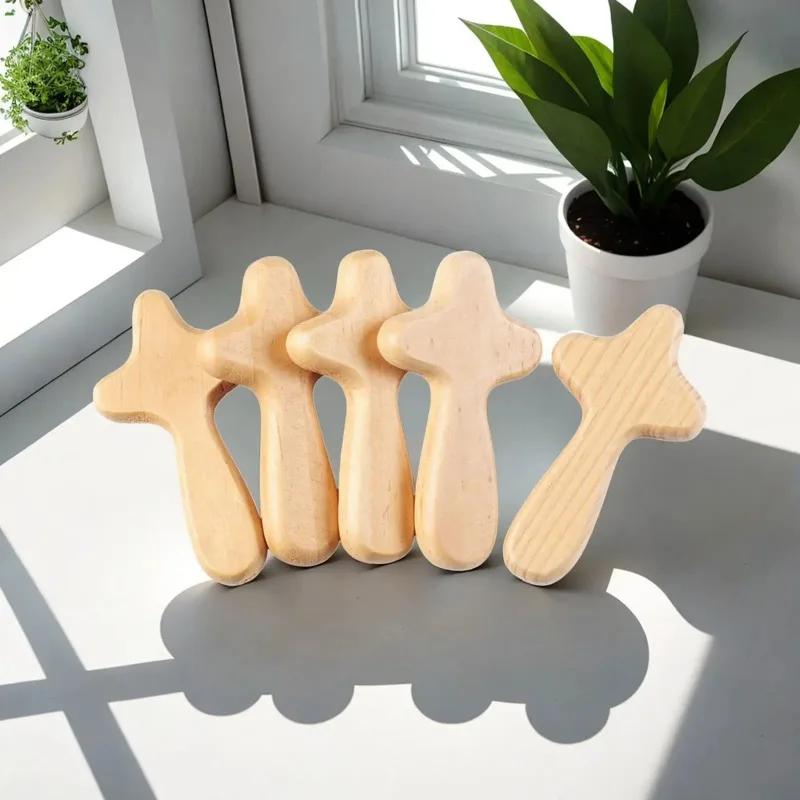 5Pcs Hand Held Wooden Pocket Prayer Portable Holding Crosses Christian Gift for Clutching Jewelry Making Church Religious Prayer