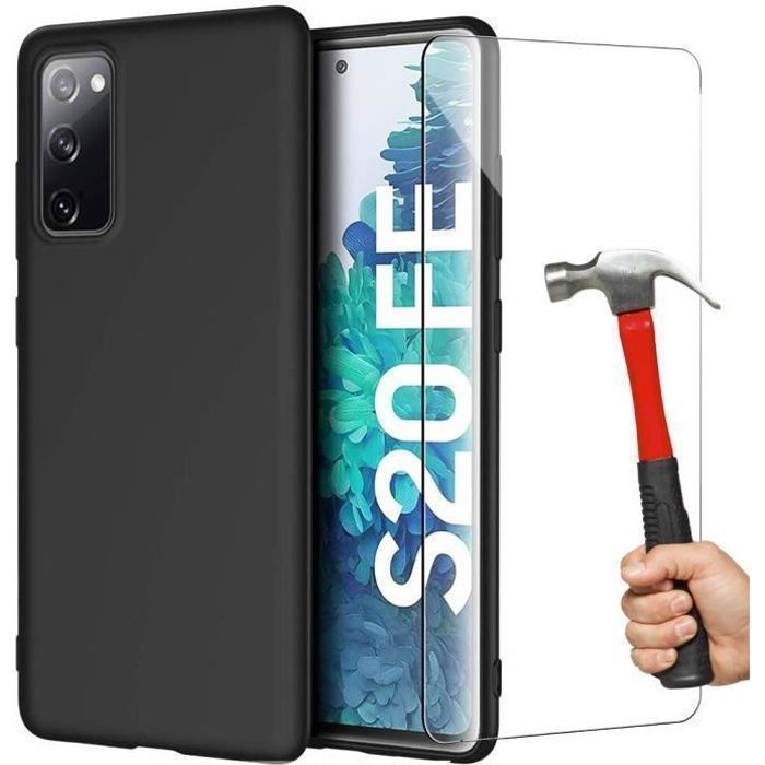 Coque pour Samsung S20 FE - Noir - Effet Mat - 2 Verres Trempés Inclus - Anti-Rayures - Souple