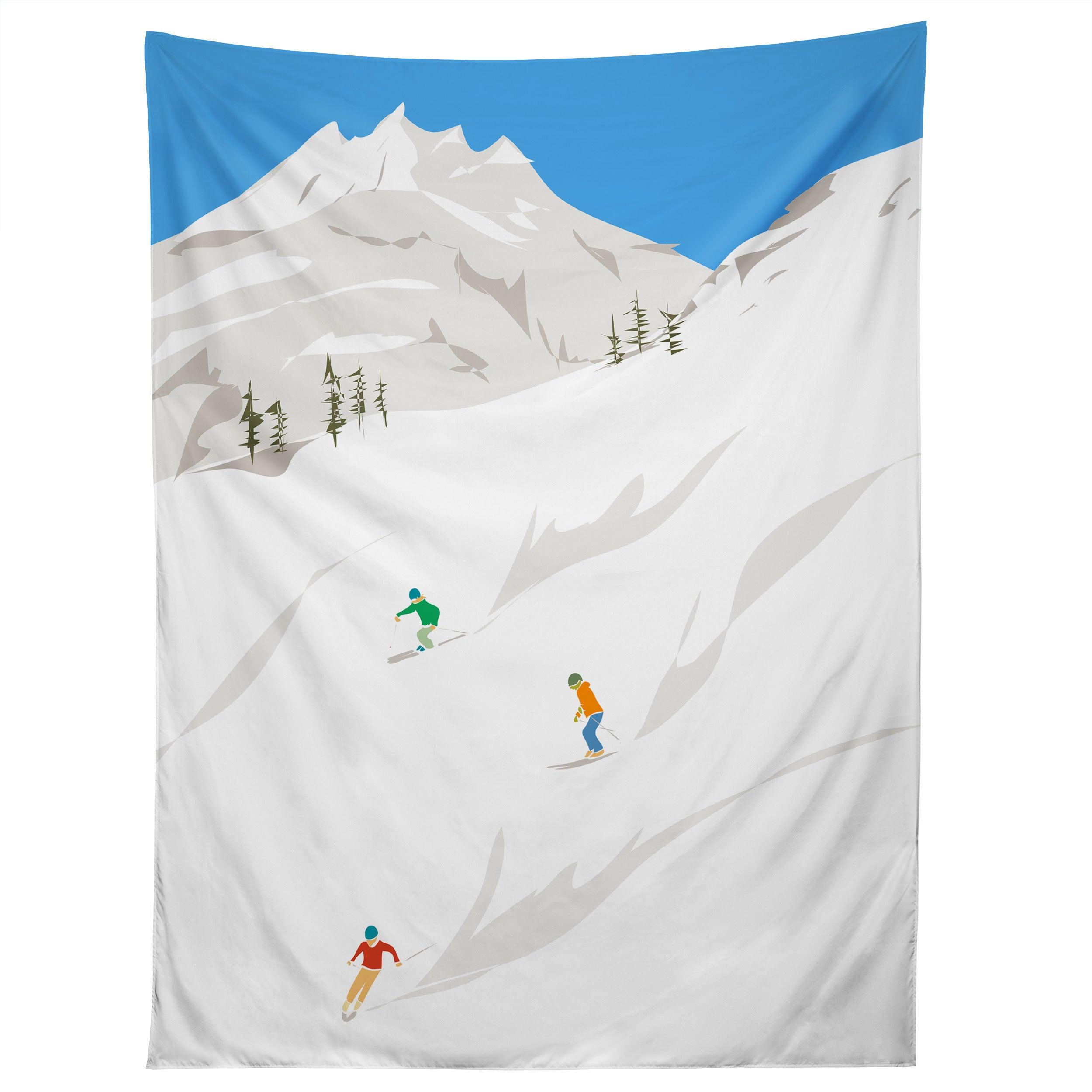 SNOWY MOUNTAIN SKIERS tapestry 75x100