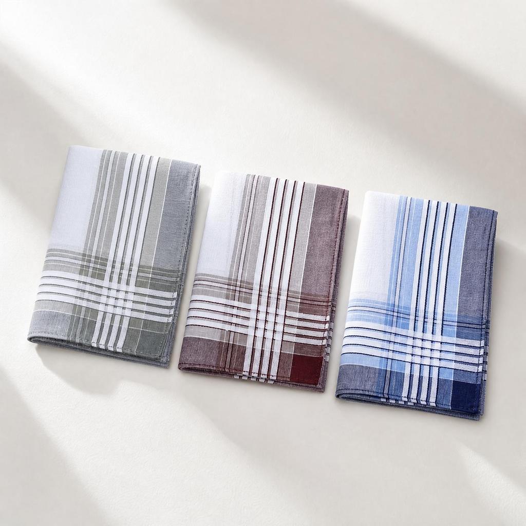 3 Pieces Woven Plaid Handkerchief Absorbent Hankie Wrinkle-Resistant for Dinners