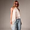 2026 Women's Asymmetrical Halter Neck Satin Vest with Lace Trim