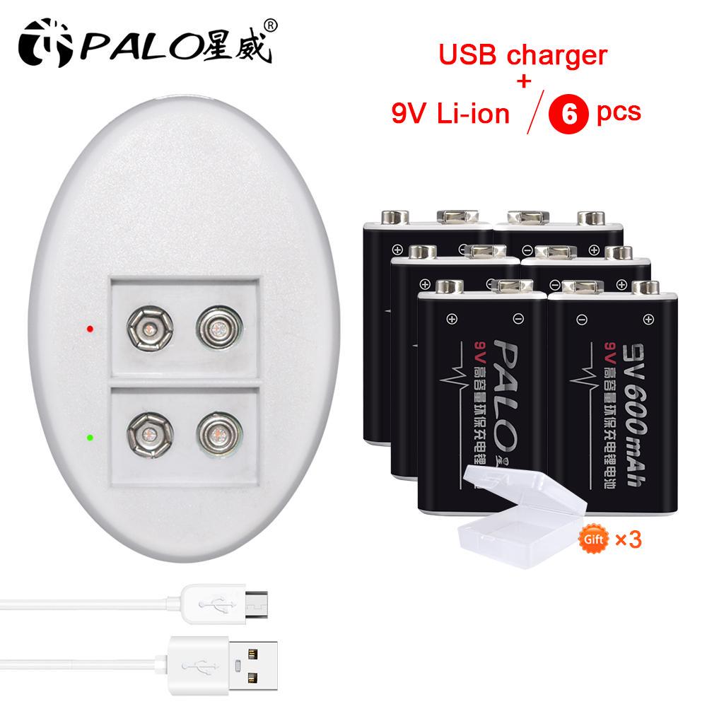 Palo 9v 6F22 Lithium Rechargeable Battery 600mAh li-ion Batteries With Usb Charger