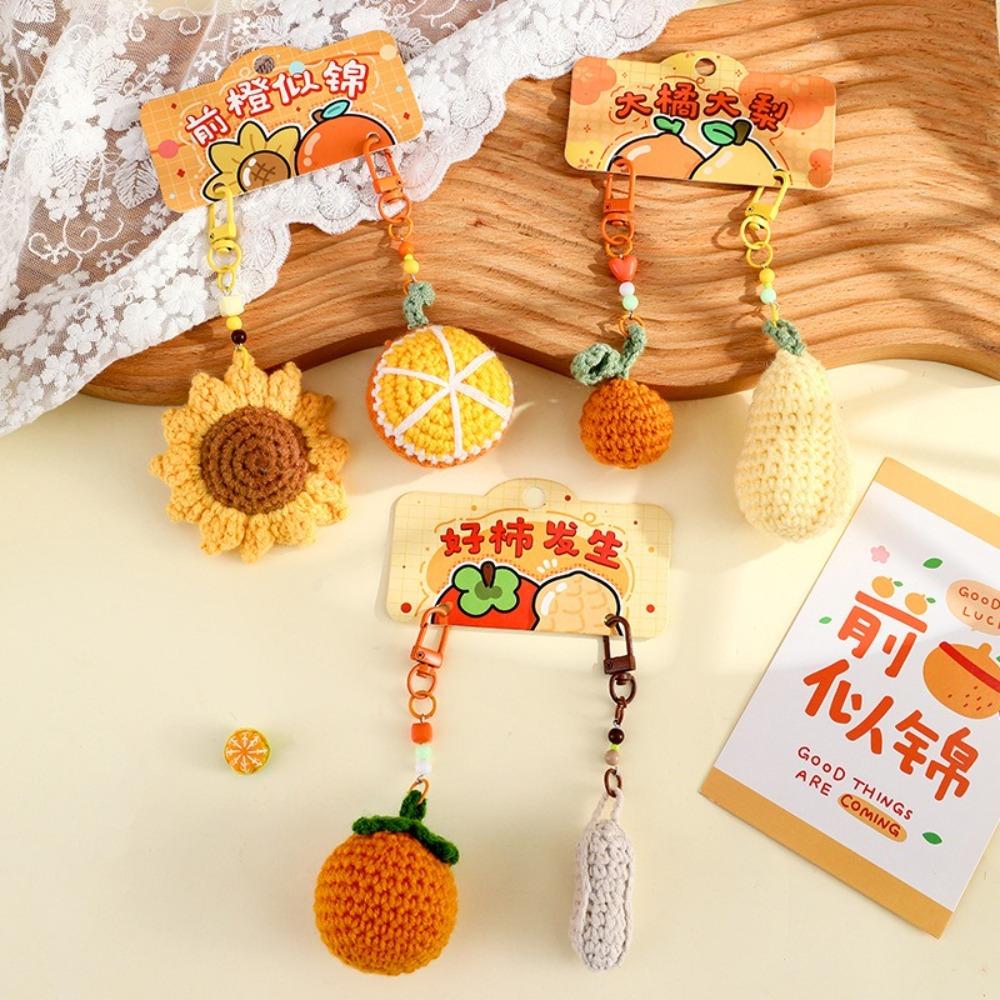 1pair Bag Hanging Crochet Fruit Keychains Charms Car Keyrings Simple Knitted Flower Pendant Male