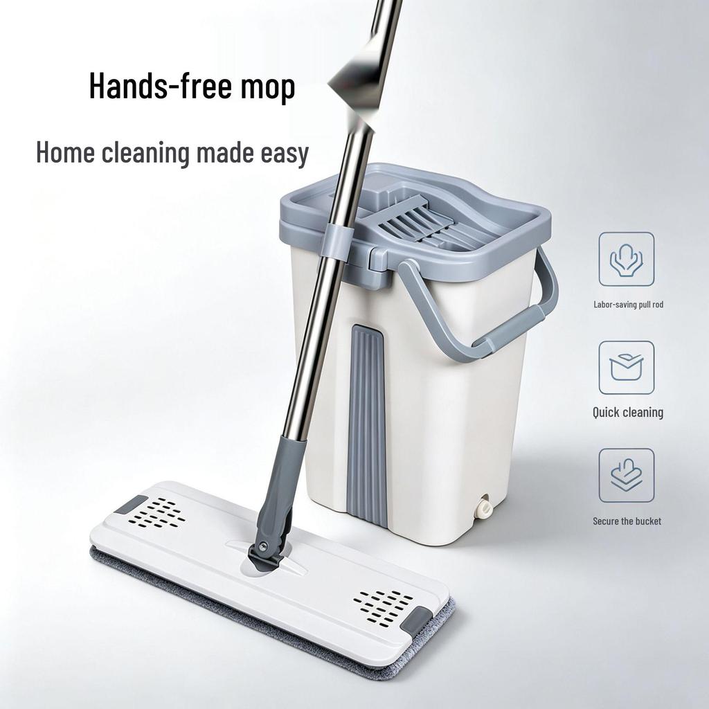 Dual-Use Hands-Free Flat Mop & Bucket Set for Dry and Wet Cleaning in Homes