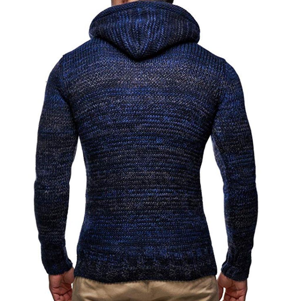 European And American Men's Knitting Coat Autumn And Winter High Collar Hooded Sweater