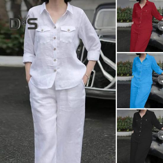 

Комплект из 2 предметов: брюки, топ, отворот, однобортный, с длинным рукавом, однотонный, карманы, свободный, повседневный, для поездок на работу, рубашка, брюки 2XL чёрный