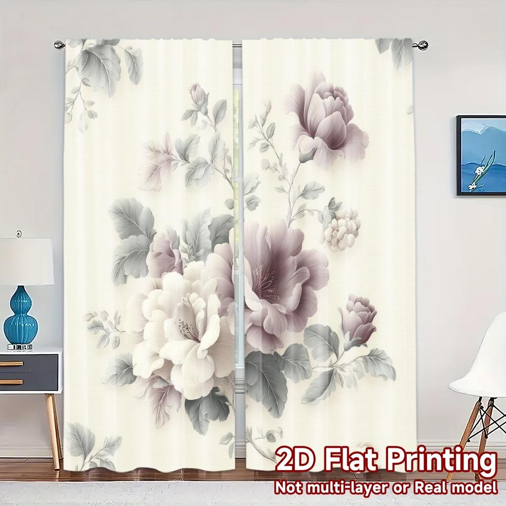 

Set Of 2 Flat Printing Curtains Without Rod Floral Elegance Design Women Is Day Festival Fashion Versatile Durable Made Polyester W100*H70(CM)-Grommet top&1PCS