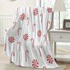 Traditional-Style Christmas Candy Cane Flannel Throw Blanket, 100% Polyester, Digital Print, Stain Resistant, All-Season Cozy Wa