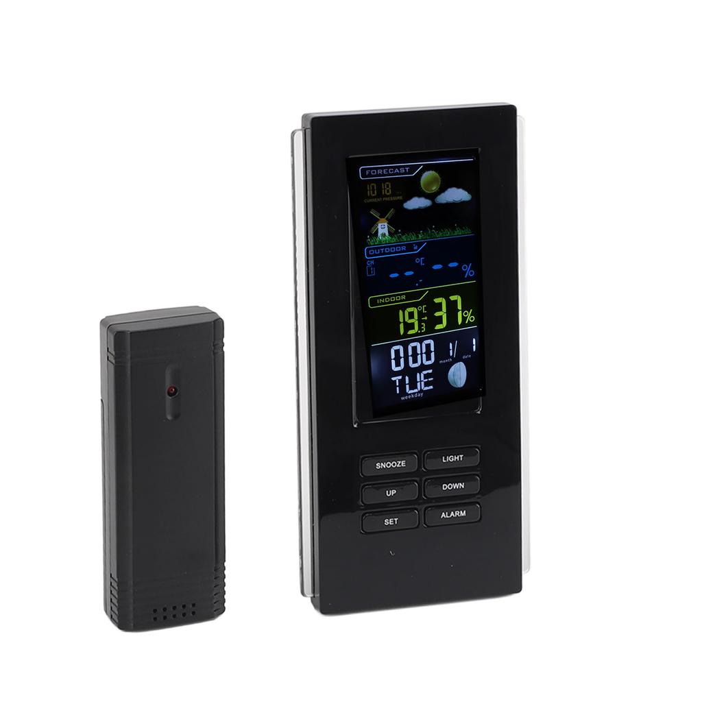 Wireless Weather Forecast Station Indoor Outdoor Thermometer Hygrometer Color Display Digital Temperature Humidity Monitor Alarm Clock Backlight
