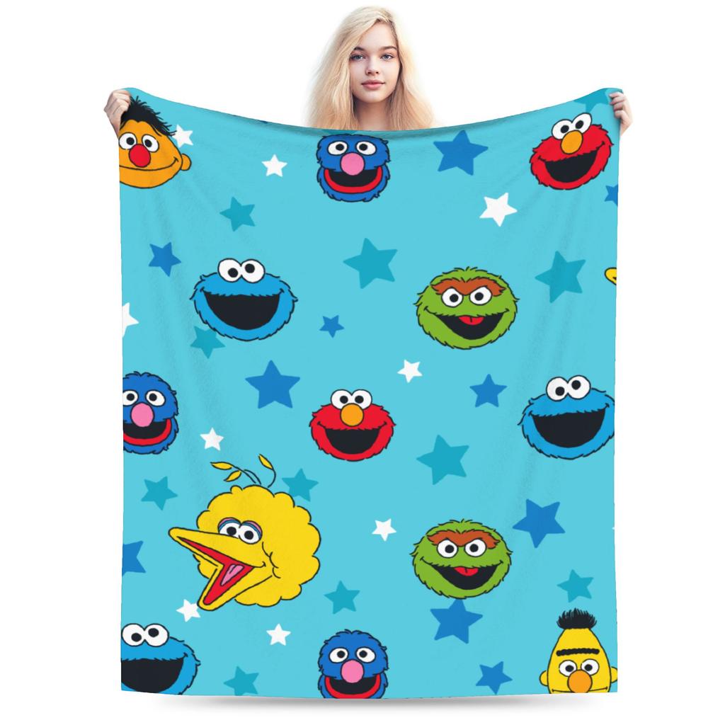 S-Sesame Street Elmo Cookie Wool Blanket Sesame Street Cartoon Comedy Funny Throw Blanket for Home 125*100cm Bedspreads