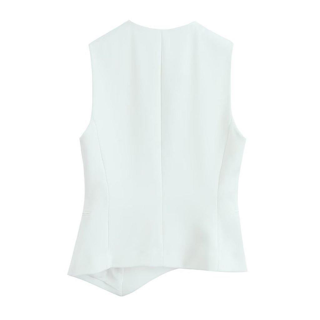 TAOP&ZA Women's Spring/Summer V-Neck Asymmetric Sleeveless Casual Vest
