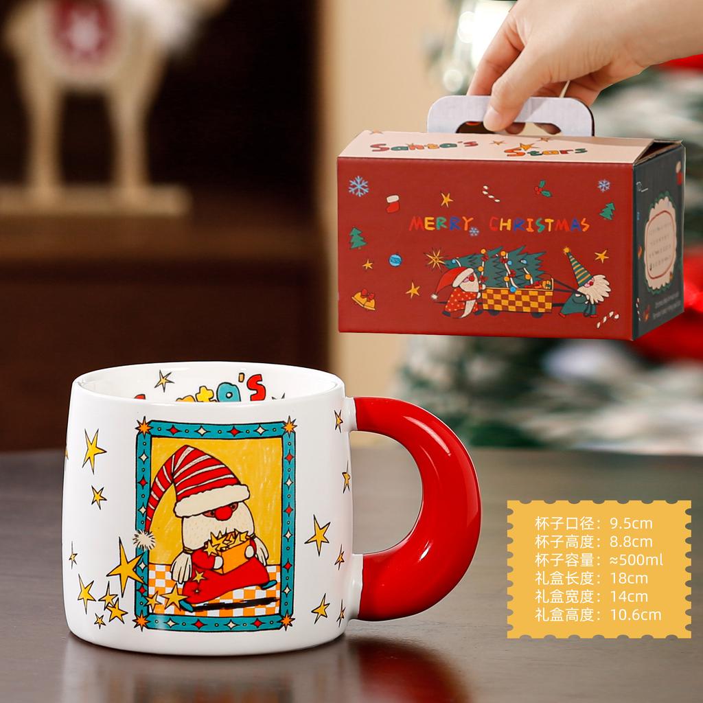 Cartoon Christmas Mug with Magnetic Lid Spoon DIY Ceramic Cup Large Capacity Gift