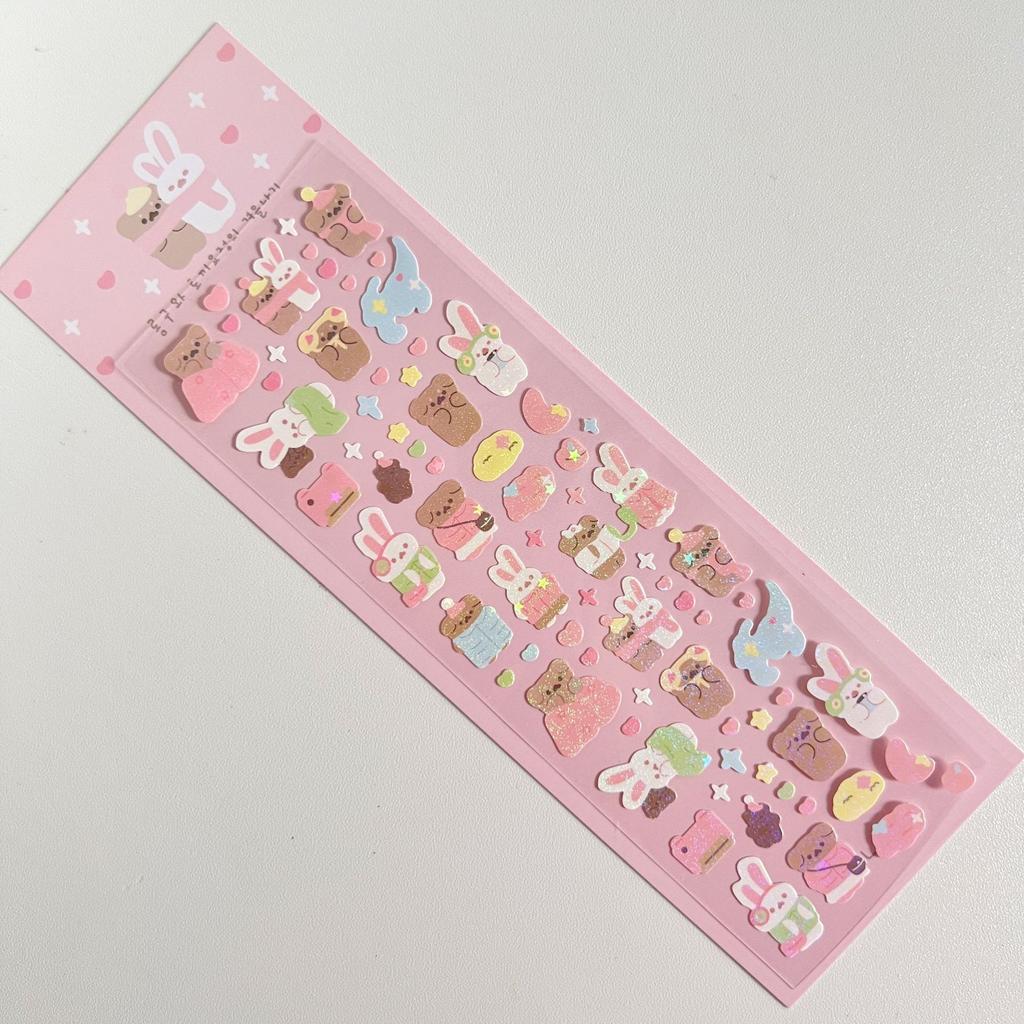 Korea Popular Cute Cartoon Bear Laser Stickers Girl Heart Cute Decoration Diy Material Goo Card Stickers
