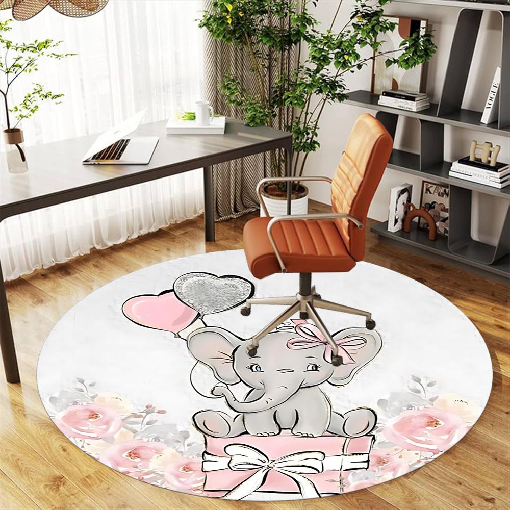 1pc Elephant, Flowers Round Chair Mat Area Rug - Non-Slip, Floor Mat for Office, Bedroom, and Indoor Decor C1125302