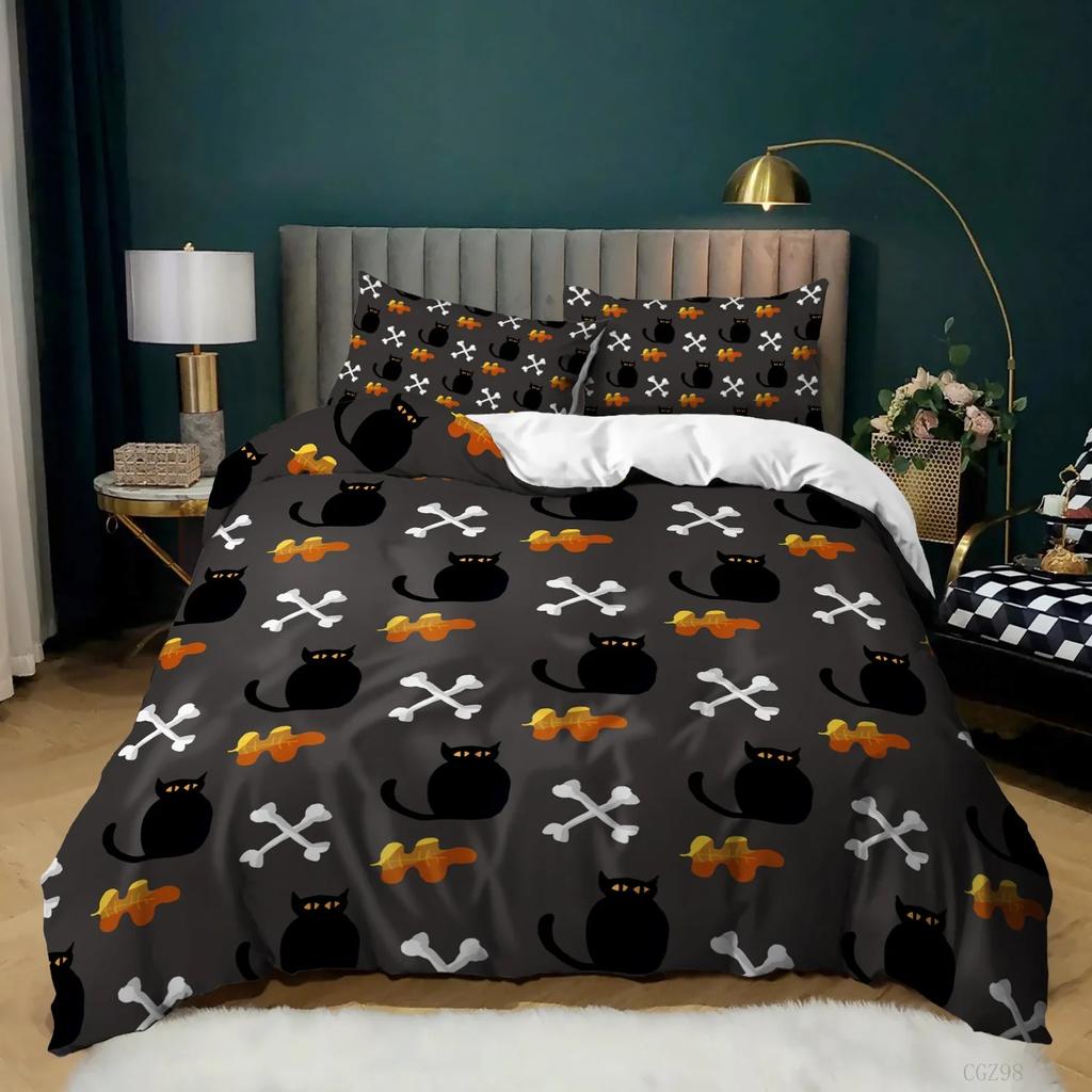 Halloween Bedding Set Gothic Spooky Duvet Cover Pumpkin Lantern Comforter Cover for Kids Boys Bat Spider Web Comforter Cover