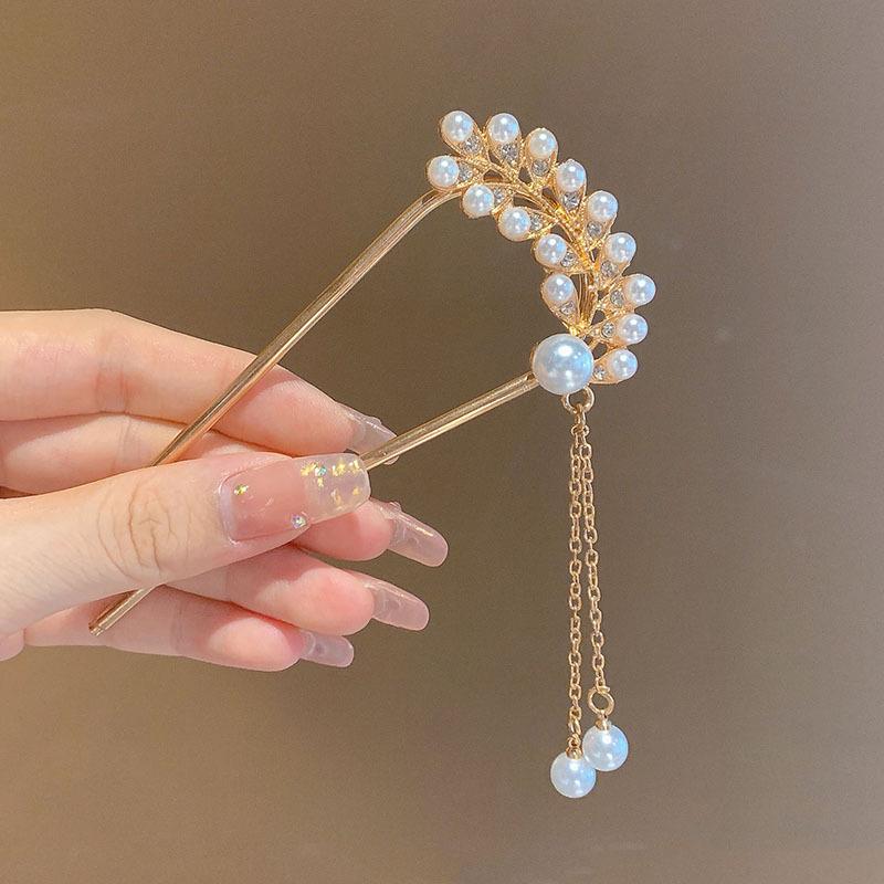 Elegant Pearl U-shaped Hairpin for Women - New Chinese Style Updo Accessory 2025