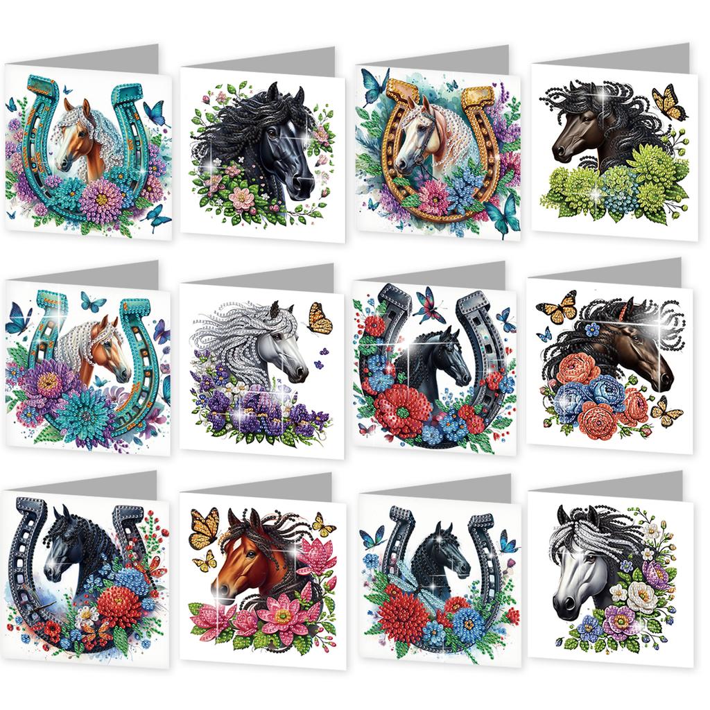 12PCS Color Theme DIY Diamond Painting Greeting Card Set with Envelope Diamond Art Greeting Cards for Festivals and Celebrations