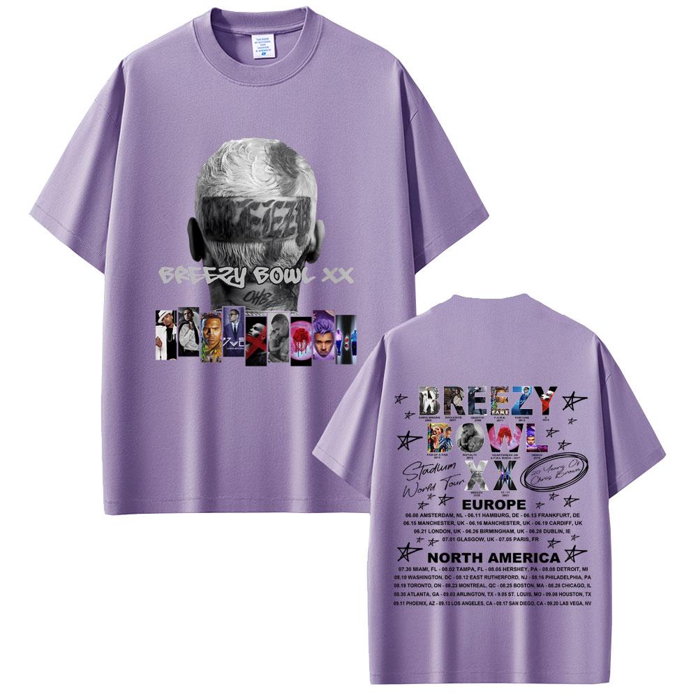 Rapper Chris Brown Breezy Bowl XX Tour 2025 T Shirt Unisex Women Hip Hop Fashion T-shirt High Quality Cotton Short Sleeve Tees Tops