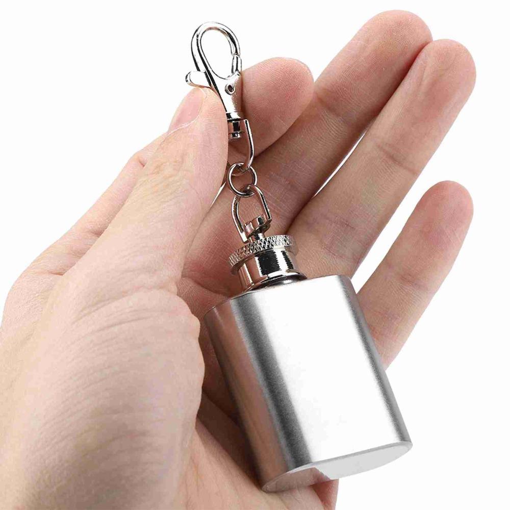 2pcs 1 oz Stainless Steel Liquor Bottle Silver Pocket Wine Bottle Alcohol Bottle Keychain Gift