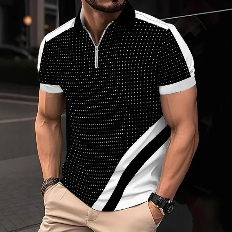 European American Summer Fashion Printed Breathable Quick-drying Color Matching Men's POLO Shirt Sports Polo Shirt