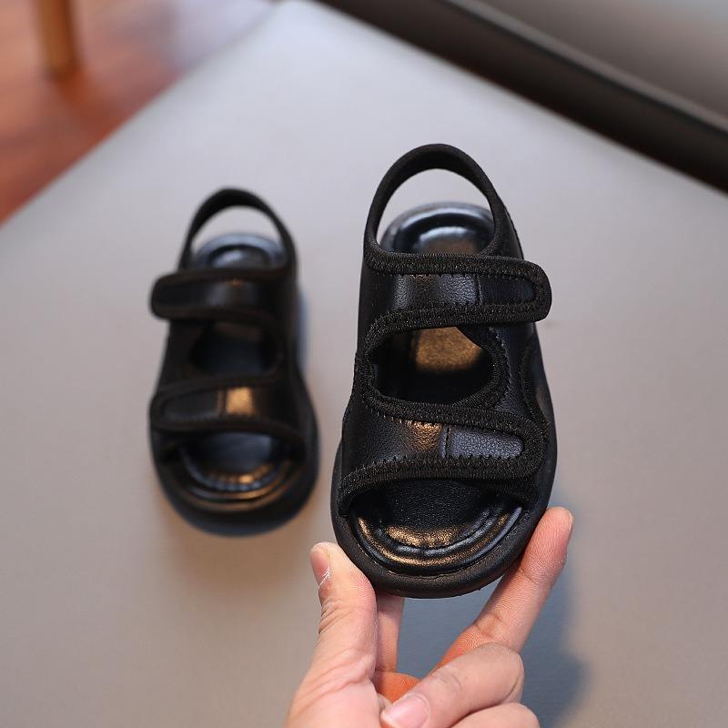 Children's Solid Soft-Sole Sandals – Boys' Beach Shoes, Summer Girls' Leather Solid Color Sandals