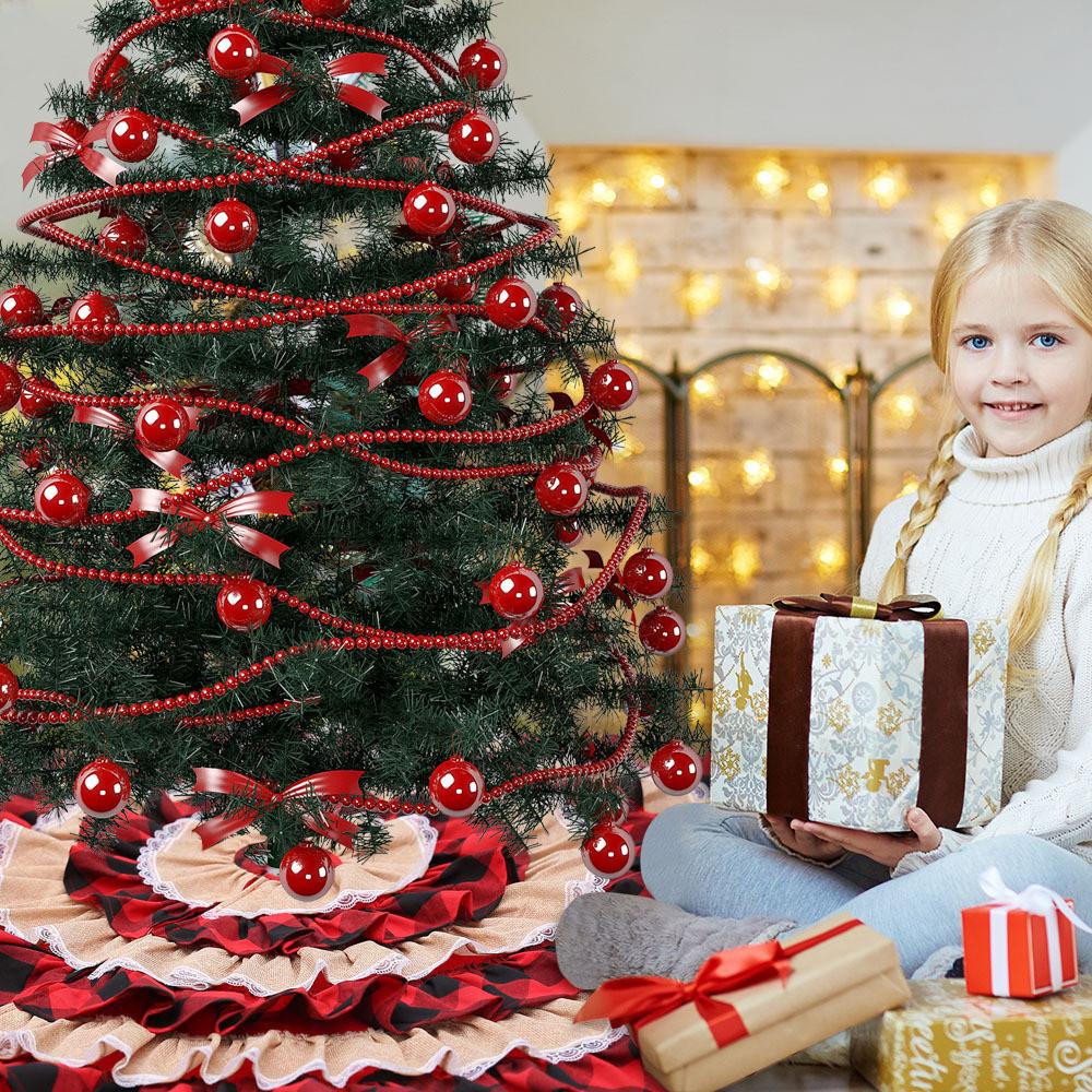 Classic Checked Burlap Christmas Tree Skirt 116cm Cheerful Cartoon Decoration Trees For