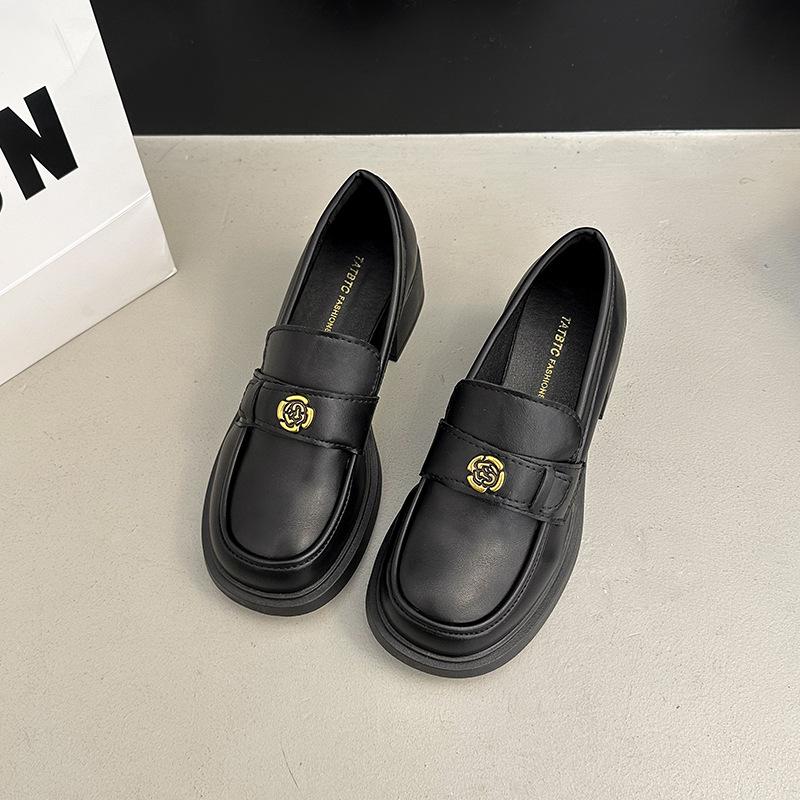 

Black British high heels women s 2025 autumn new platform heightening small leather shoes one pedal French loafers 39 чёрный