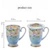 300ml Bone China Coffee Mugs- Blue Pink Elegant Floral Tea Mug with Gold Trim, Large Capacity Ceramic Cup for Coffee Tea and Milk for Home Office