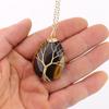 Natural Crystal Water Drop Leaf & Tree of Life Pendant Necklace for Women, Alloy Woven Jewelry Accessory N749