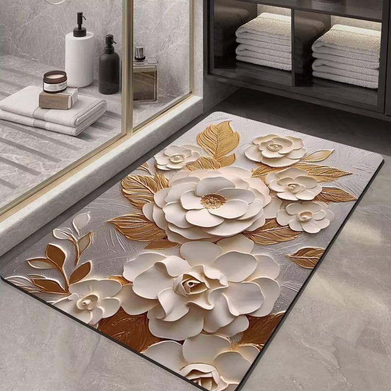 3D Floral Bathroom Mat Anti-Slip Quick Dry Absorbent Floor Mat for Bathroom Entrance Door Mat
