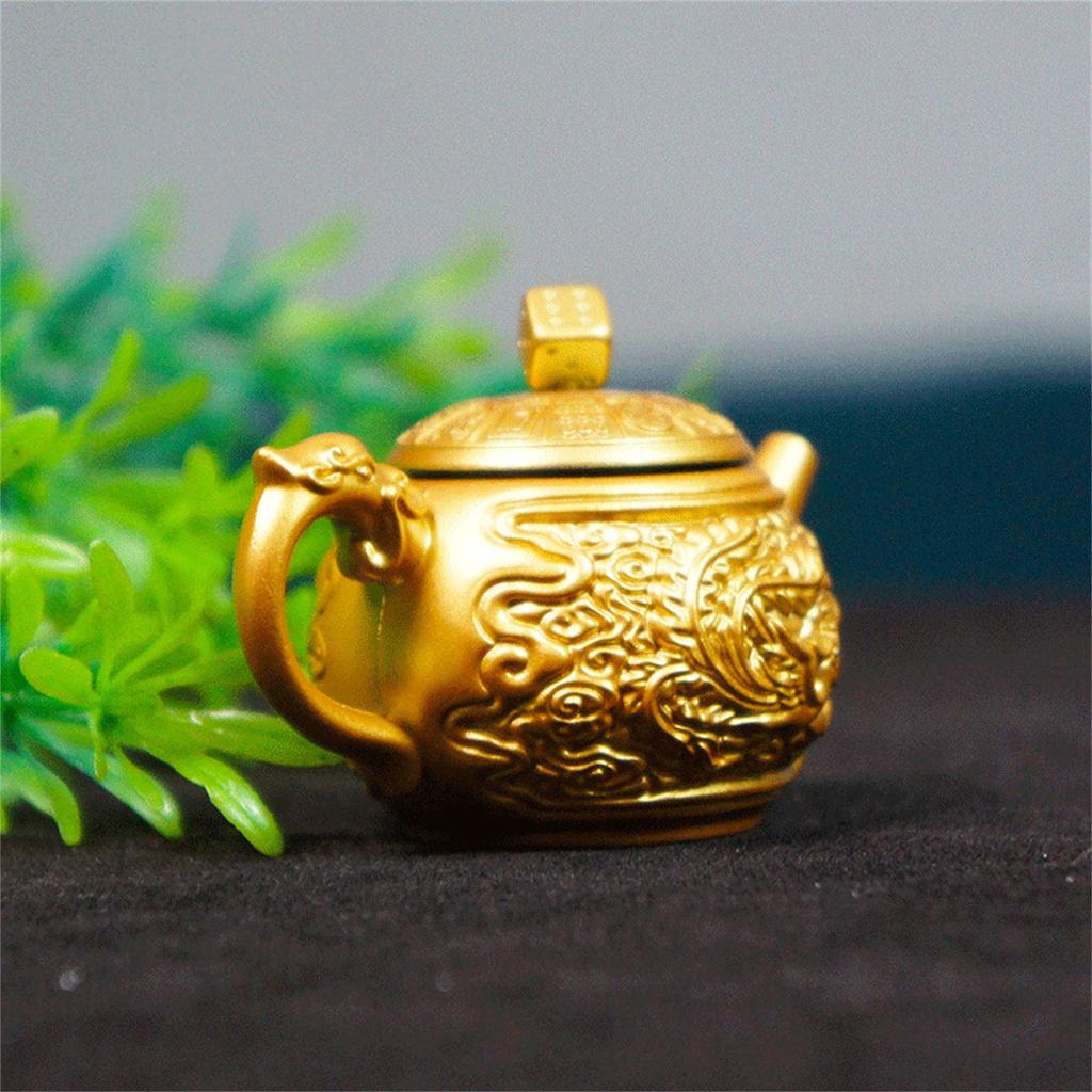 Golden Metal Sailing Ship Bucket Teapot Sculpture Chinese Fengshui Statues for Wealth and Prosperity Decorative Ornament