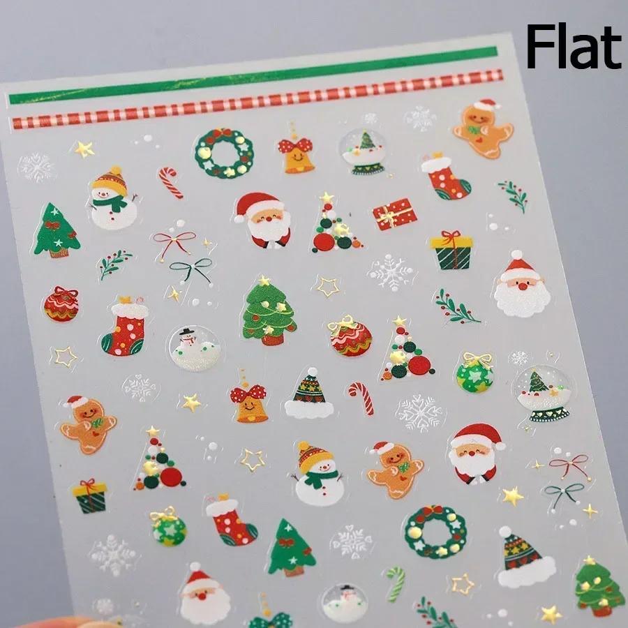 Gold Stamped White Christmas Tree Snowflake 3D Self Adhesive Nail Art Stickers Santa Claus Elk Xmas Cartoon Cute Manicure Decals