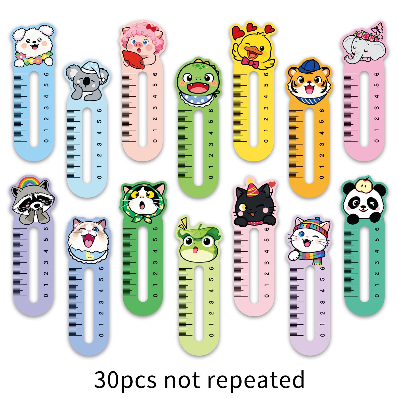 30 Cute Cartoon Animal Ruler Bookmarks for Reading - Kitten & Elephant Designs